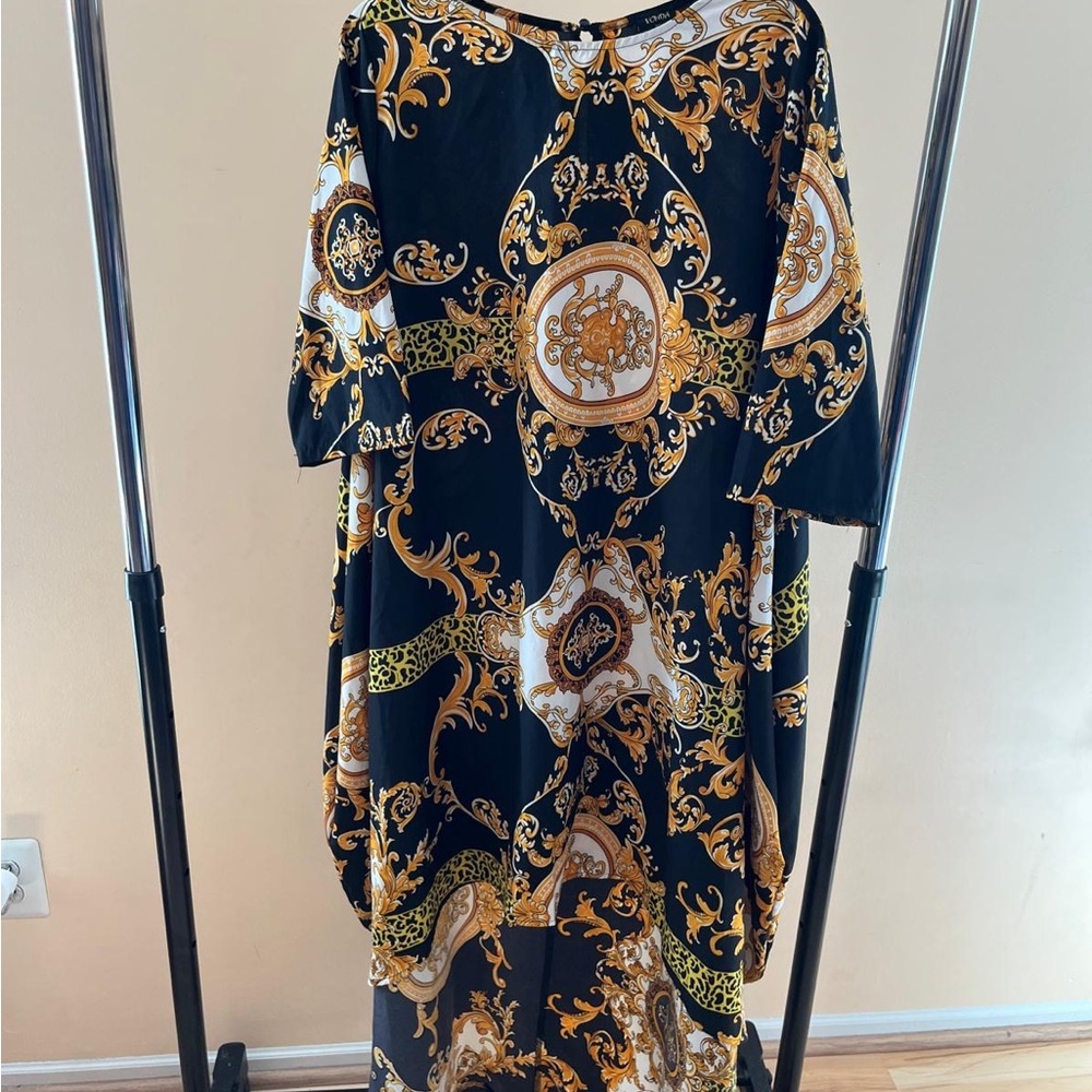 Elegant Asymmetrical Black and Gold Dress